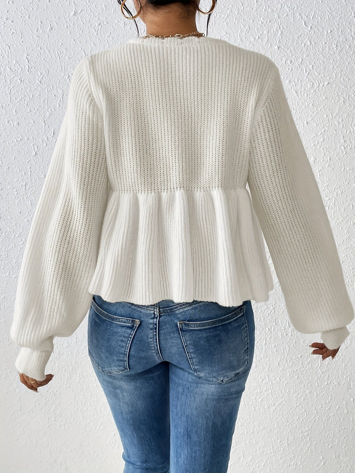 Stilla | Pullover Hvid Med Flæse Kant Og Snoretræk
