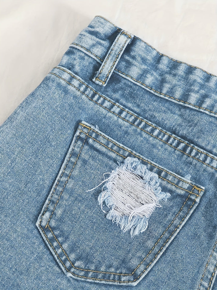 Stilla | Himmelblå Denimshorts Med Flosset Kant Og Rifter