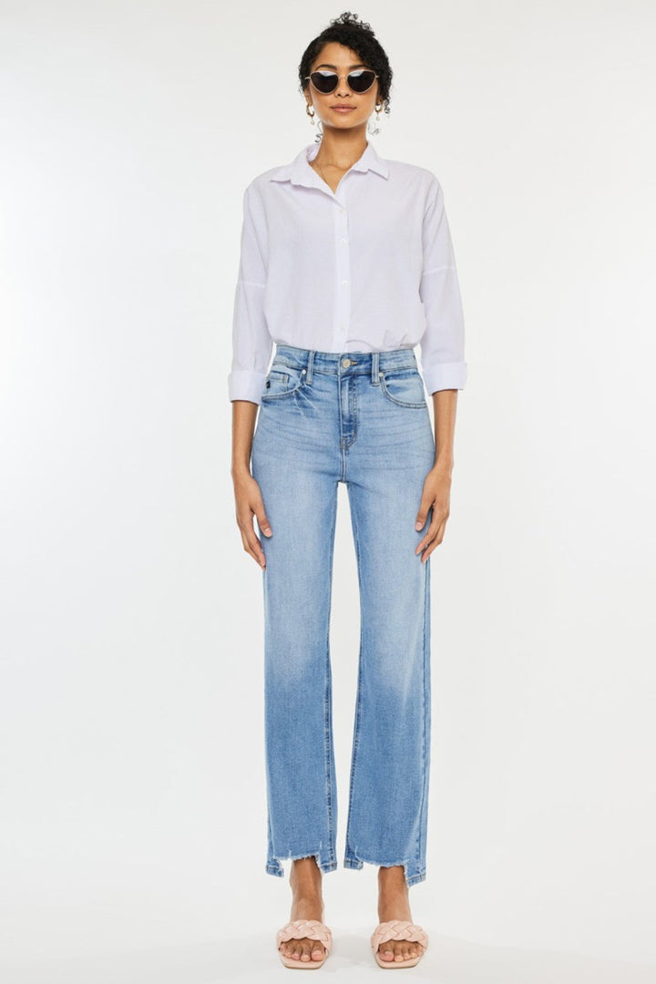 Stilla | Høj Talje Rå Kant Lige Jeans