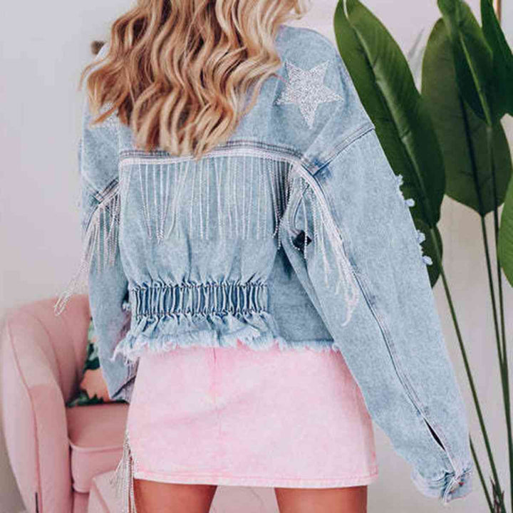 Stilla | Rå Kant Frynse Detalje Denimjakke