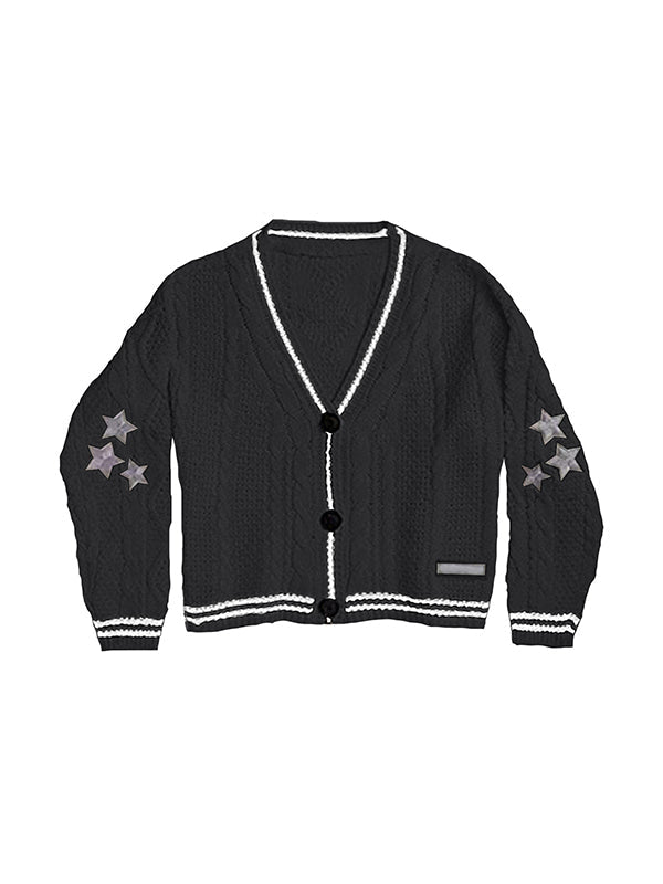 Stilla | Oversized Kabelstrikket Jakke med Stjernestikning