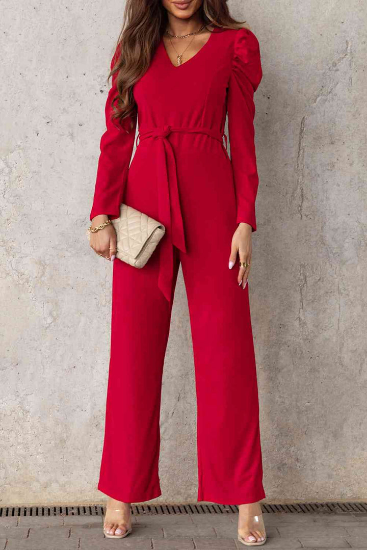 Stilla | Lang Puff Ærme V-hals Jumpsuit