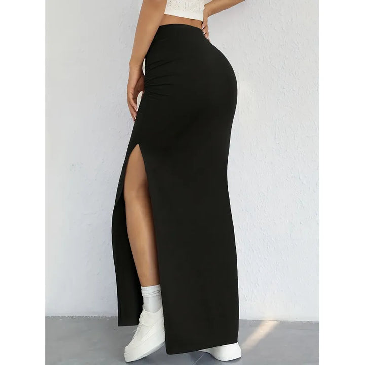Stilla | Lang Skirt med sidelæg i Sort