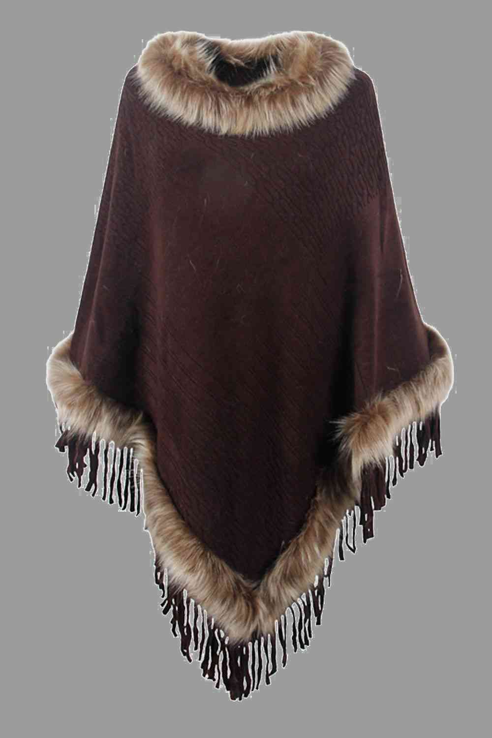 Stilla | Pelskantet Frynset Poncho
