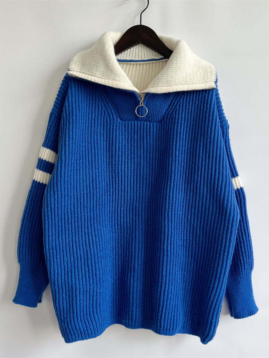 Stilla | To-Farvet Halv Zip Sweater