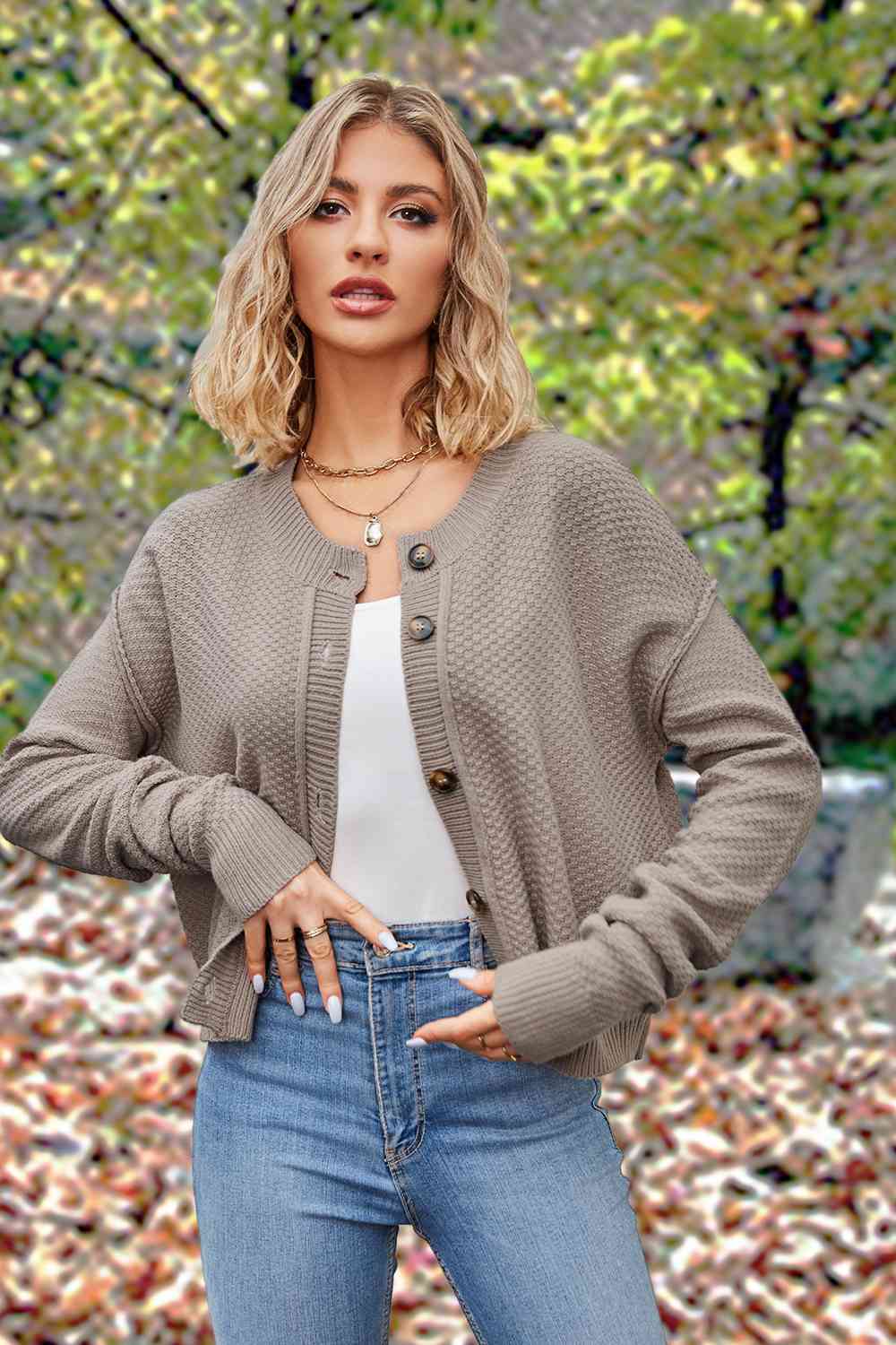 Stilla | Op Rund Hals Drop Skulder Cardigan