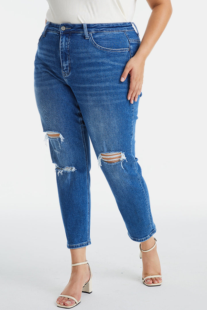 Stilla | Full Size Distressed High Waist Mom Jeans