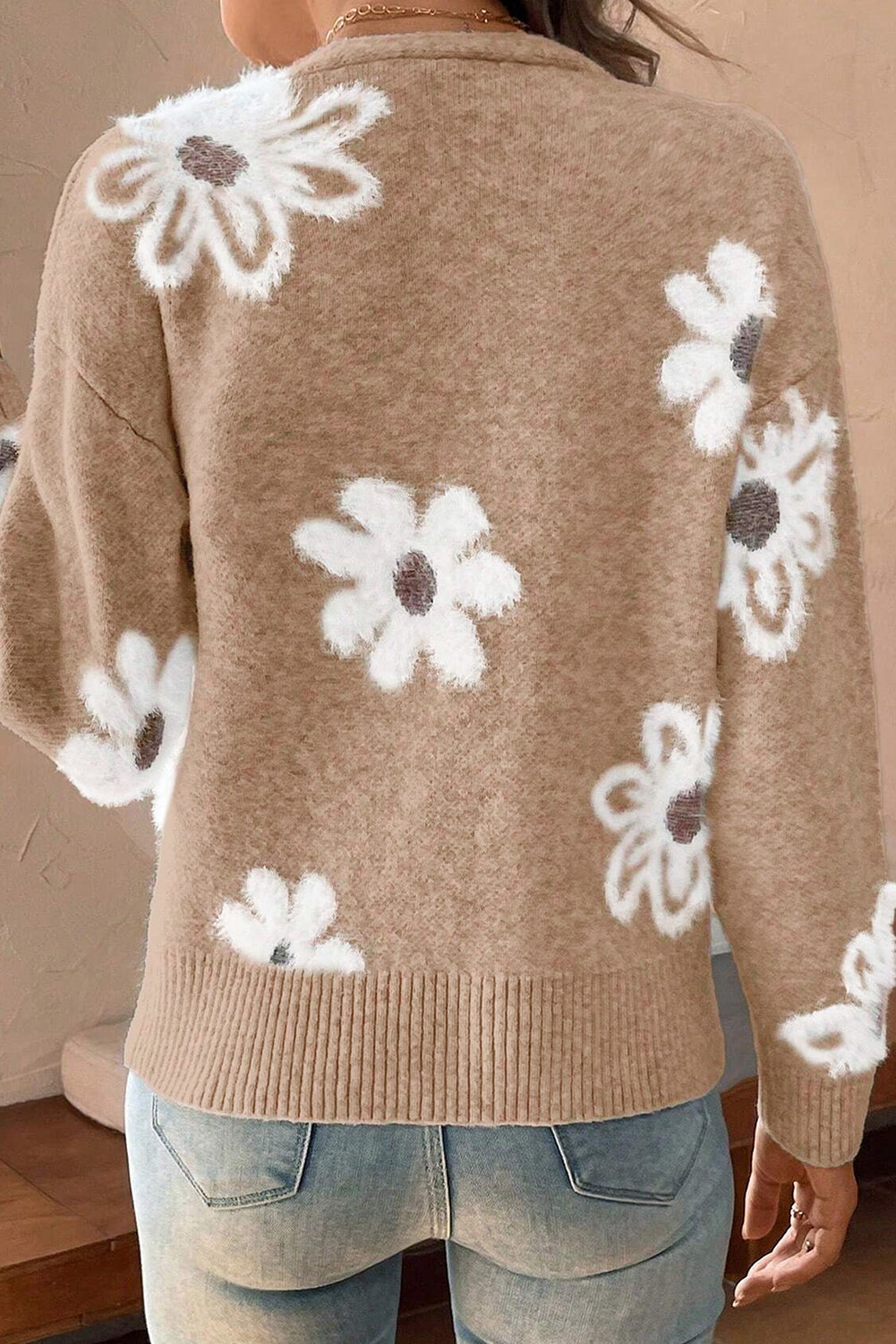 Stilla | Strikjakke med blomster mønster