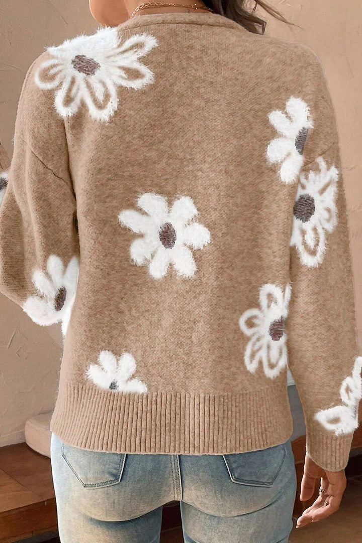 Stilla | Strikjakke med blomster mønster