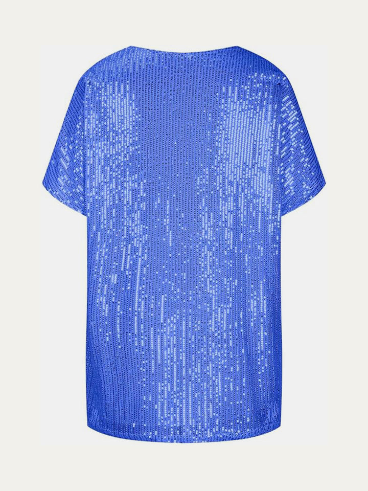 Stilla | Plus Size Paillet V-Hals Kortærmet Top