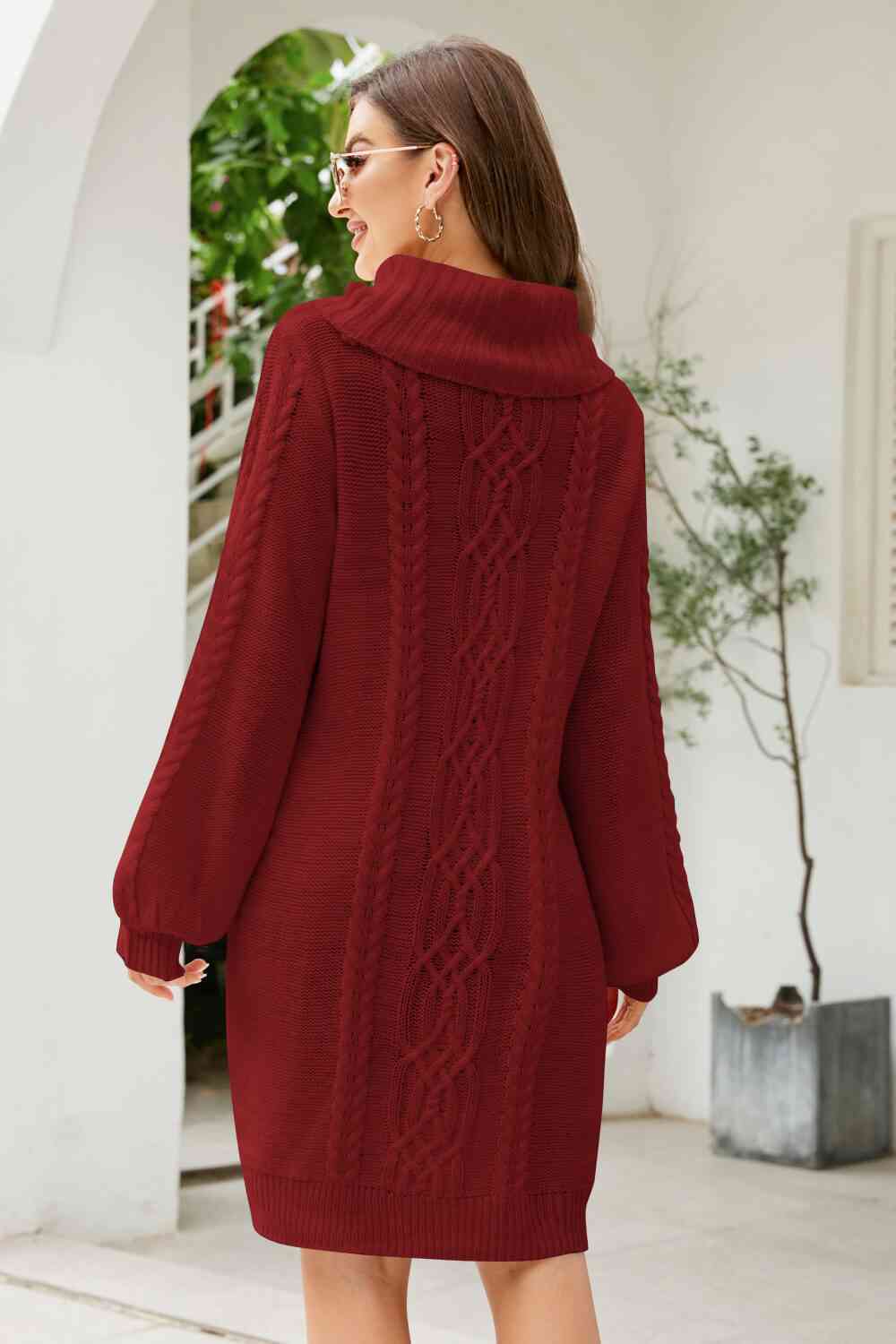 Stilla | Højre Mixed Strik Turtleneck Lantern Ærme Sweater Kjole