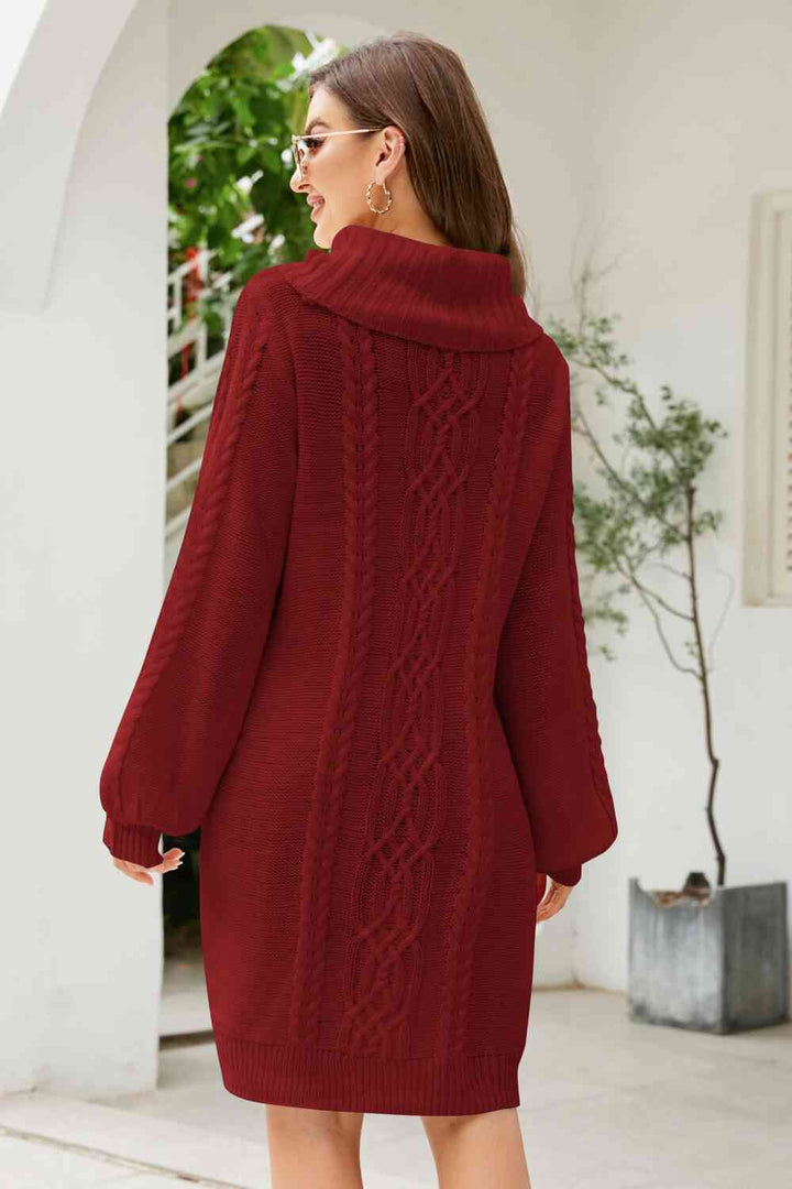 Stilla | Højre Mixed Strik Turtleneck Lantern Ærme Sweater Kjole