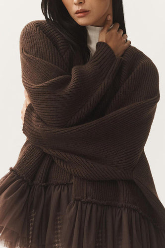 Stilla | Strik Cardigan med Mesh Flæse og Lange Ærmer