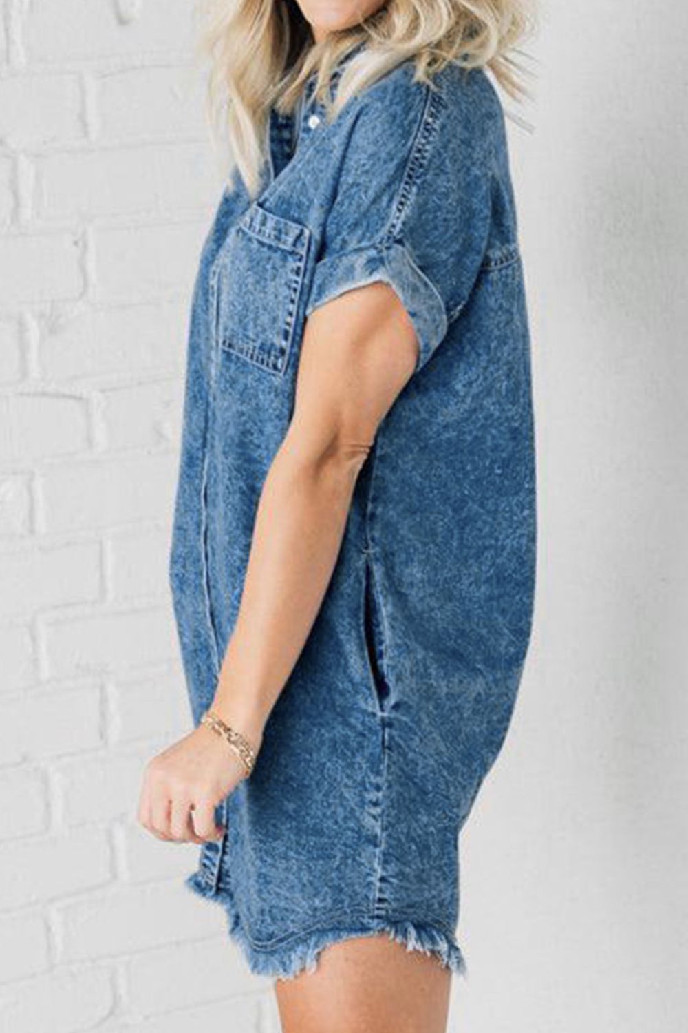 Stilla | Hem Pocketed Cap Sleeve Denim Dress