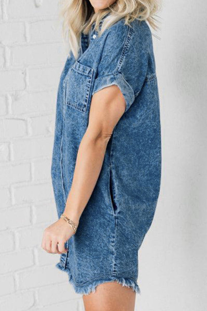 Stilla | Hem Pocketed Cap Sleeve Denim Dress