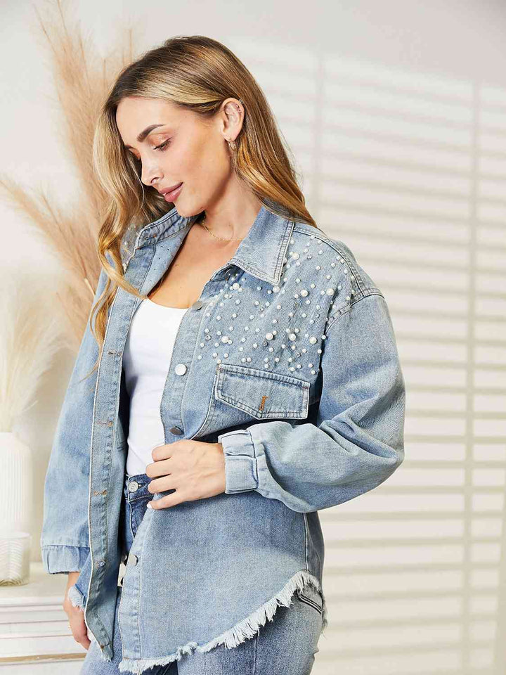 Stilla | Neck Raw Hem Dropped Shoulder Denim Jakke
