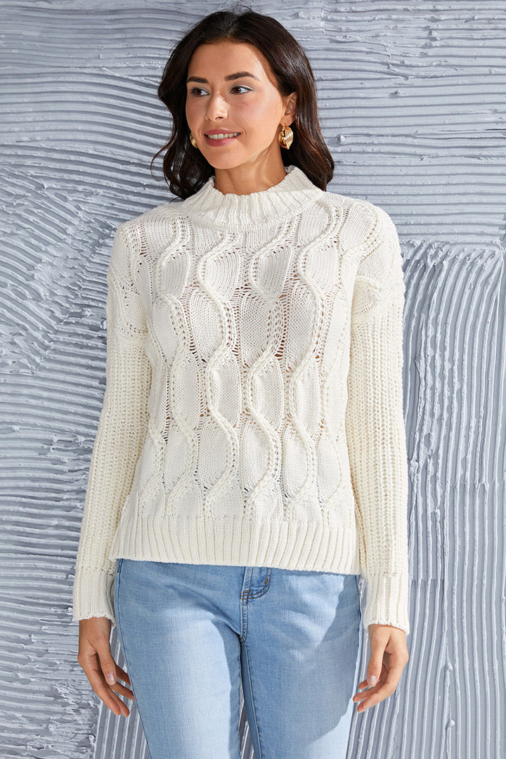 Stilla | Kabelstrikket Mock Neck Langærmet Trøje