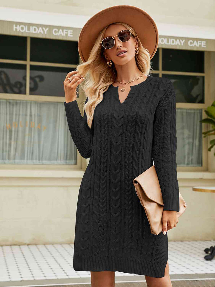 Stilla | Hals Cable-knit Slit Sweater Kjole