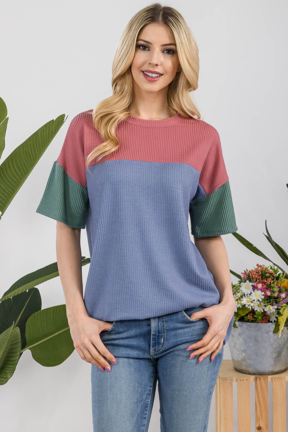 Stilla | Full Size Ribbed Color Block T-Shirt