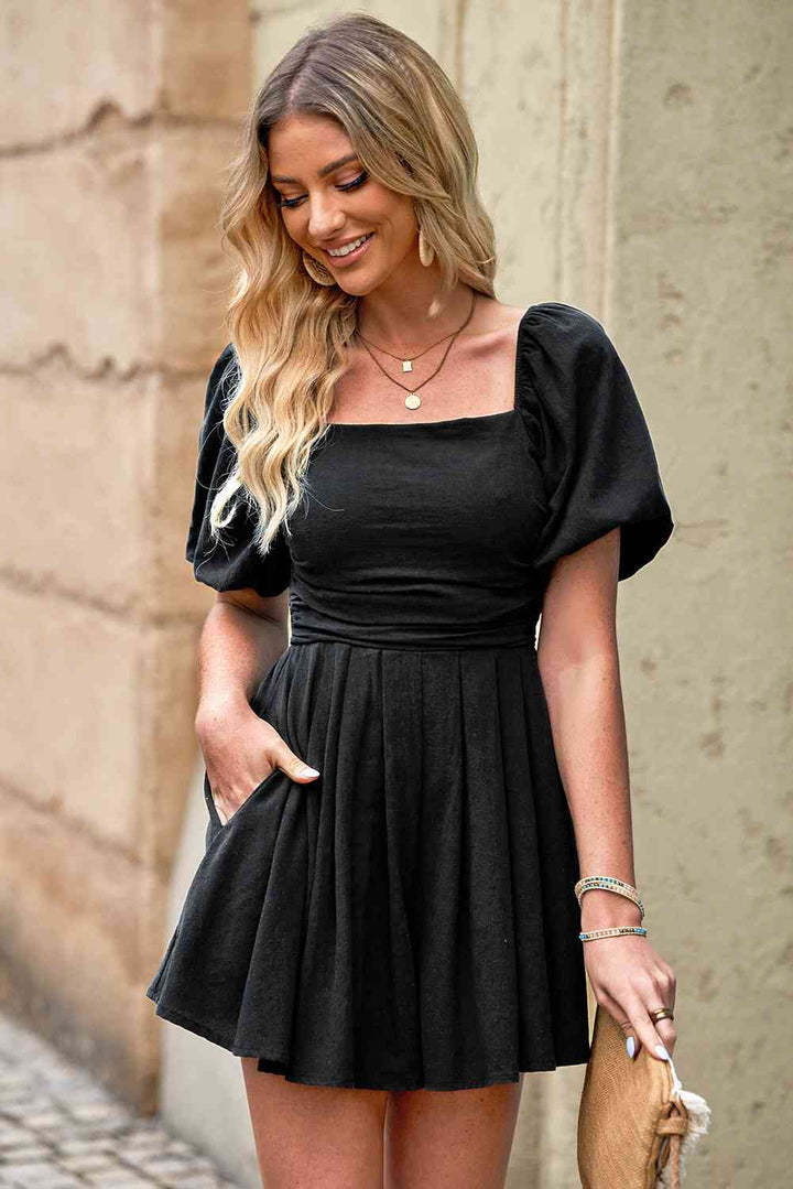 Stilla | Hals Plisseret Romper Med Lommer