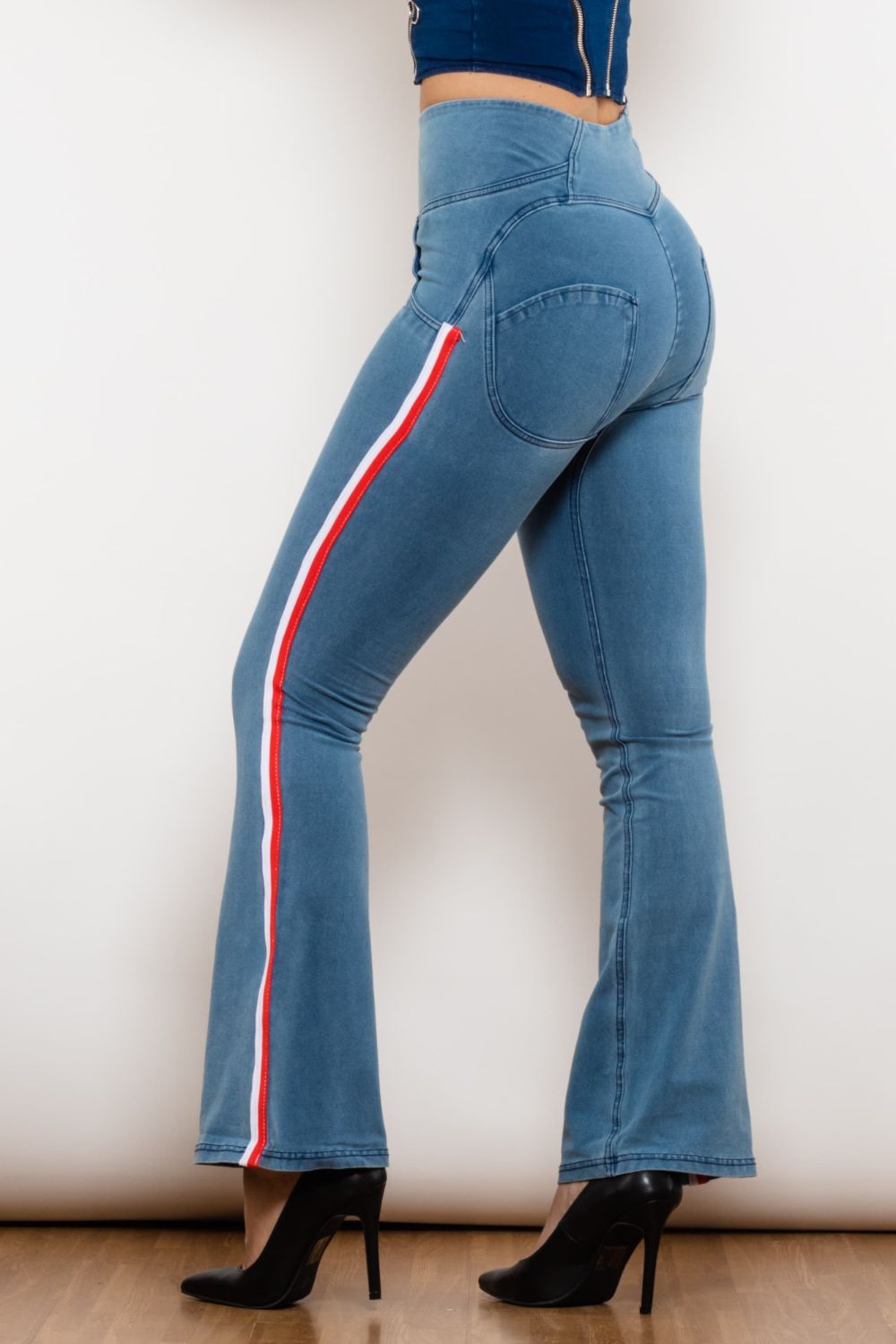 Stilla | Stribet Lynlås Lukning Bootcut Jeans