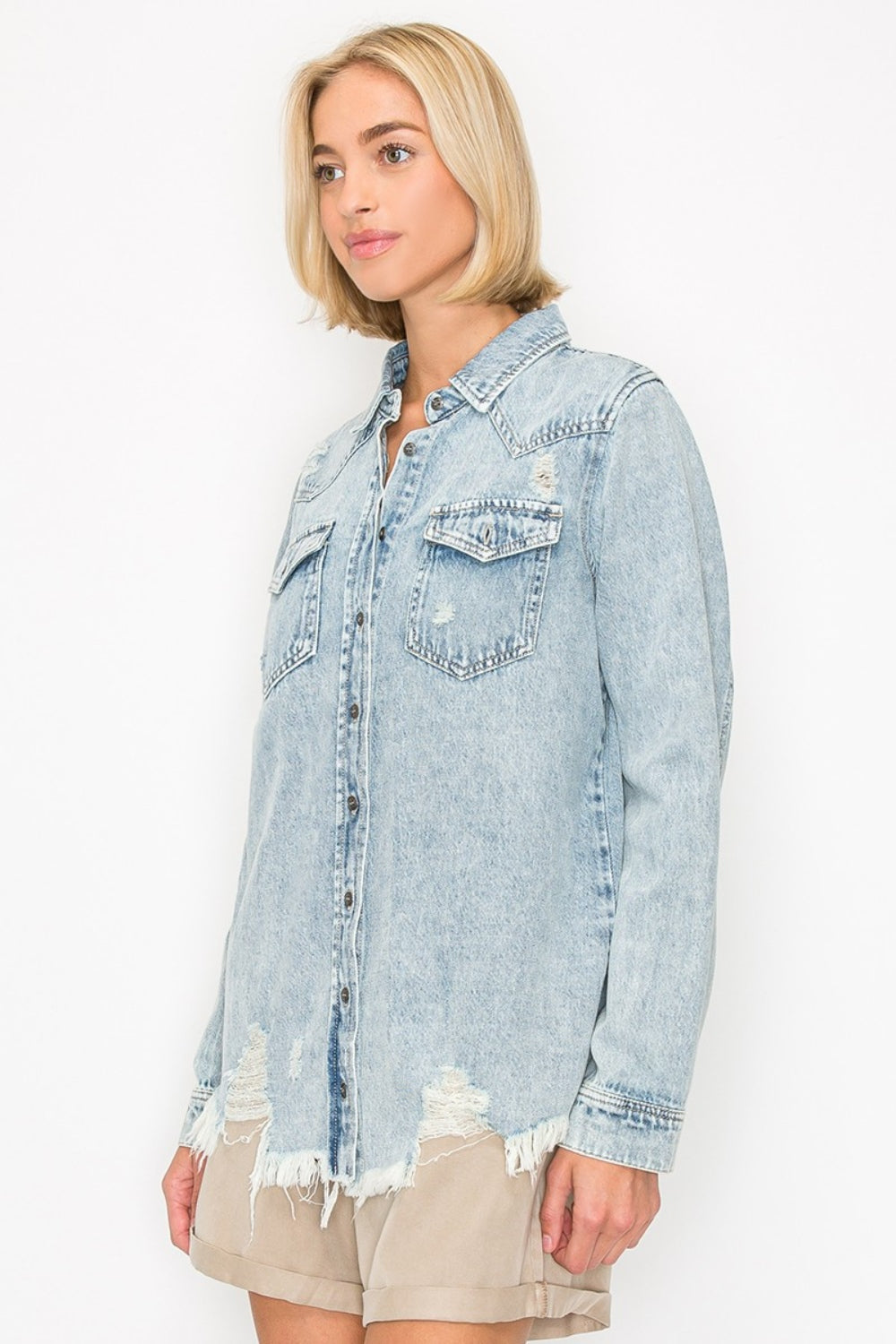 Stilla | Knapper Op Distressed Denim Skjorte