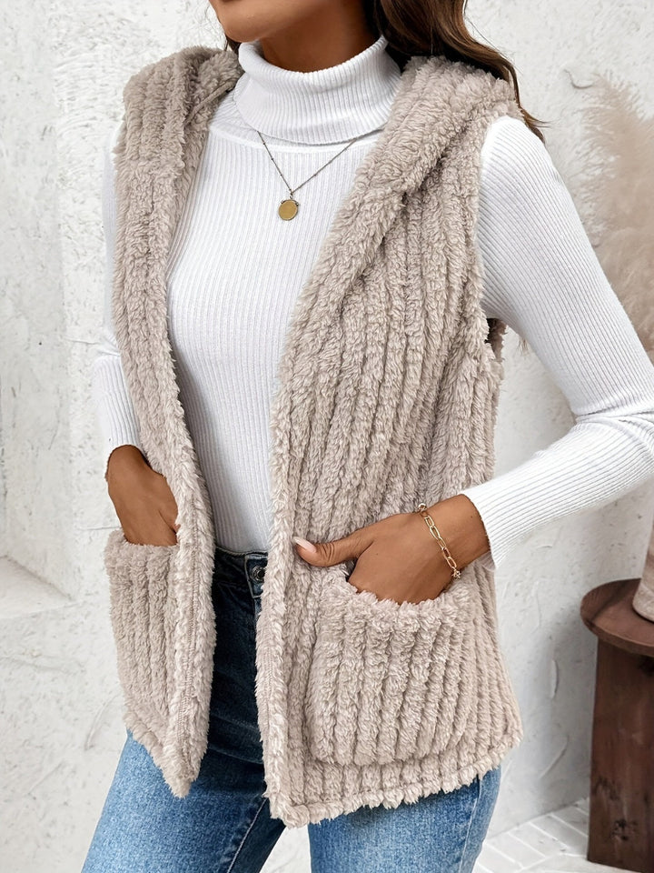 Stilla | Fluffy Hoodie Vest Med Lommer