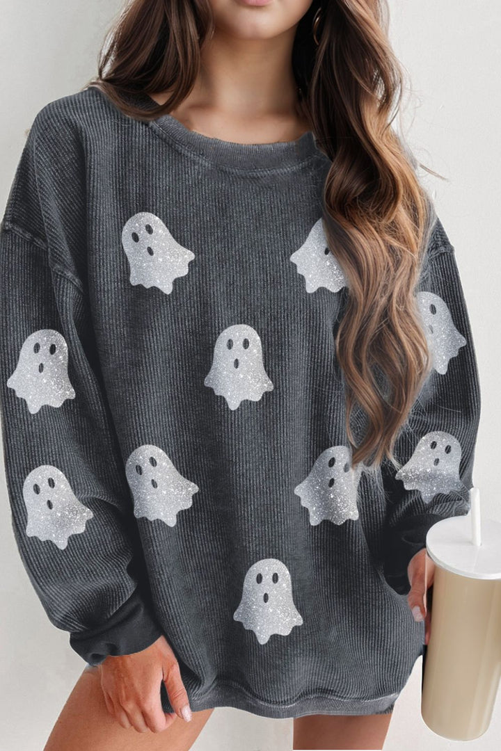 Stilla | Sweatshirt Med Rund Halsudskæring Ghost Med Glitterstof og Lange Ærmer
