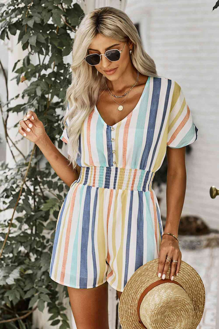 Stilla | Stripe V-hals Smocked Talje Romper
