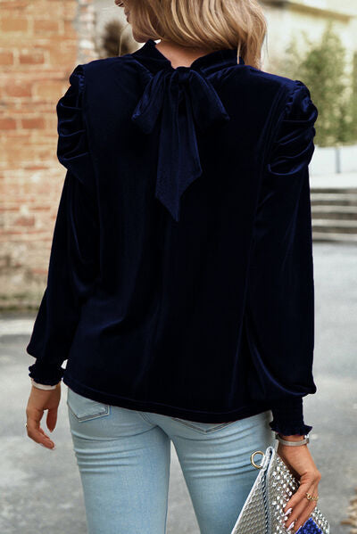 Stilla | op Mock Neck Velvet Stof Langærmet Bluse