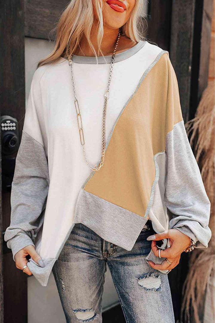 Stilla | Block Udsat Søm Asymmetrisk Sweatshirt