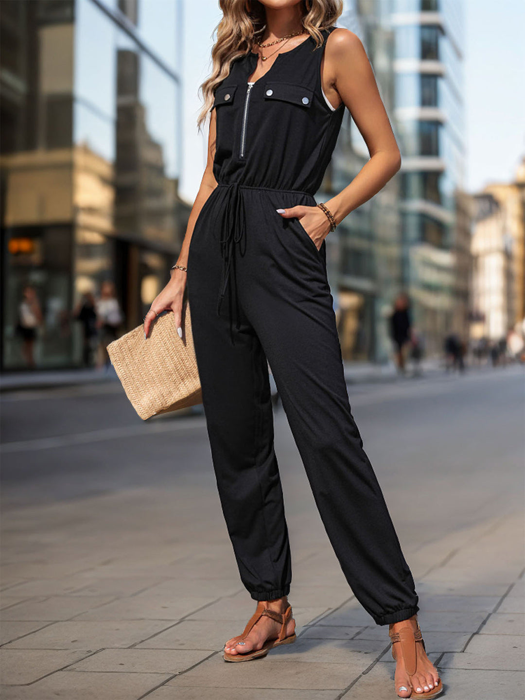 Stilla | Zip Ærmeløs Jumpsuit Med Lommer
