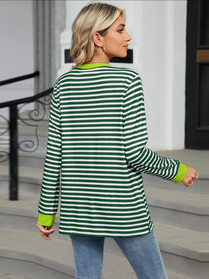Stilla | Stribet Rund Hals Langærmet T-shirt