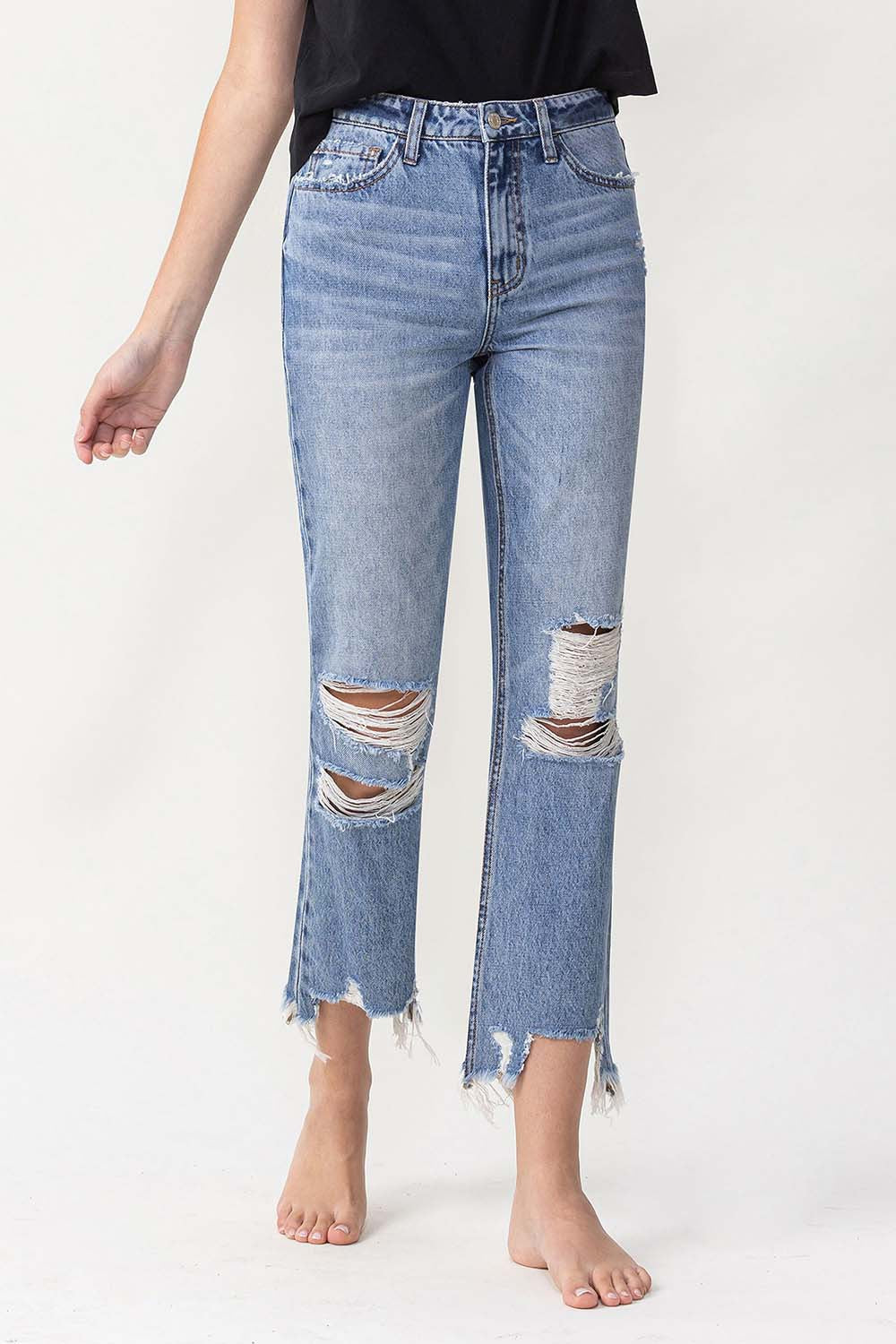 Stilla | Høj Talje Distressed Straight Jeans