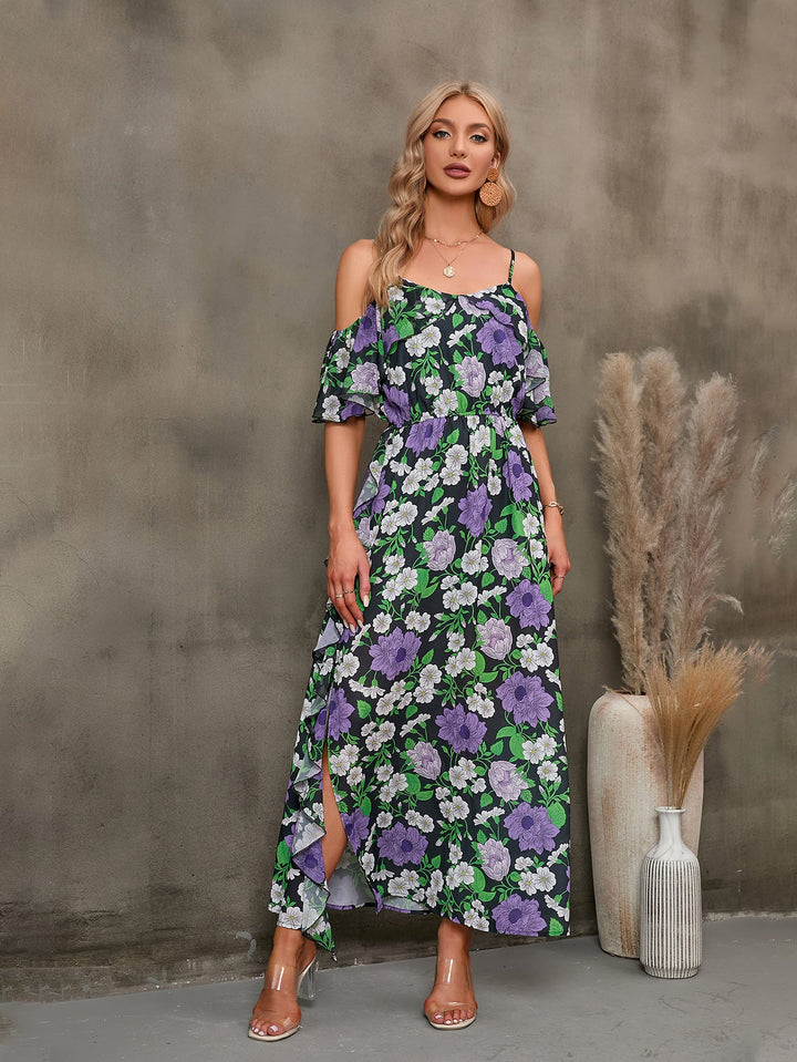 Stilla | Spaghetti Strop Cold-Shoulder Slid Maxi Kjole