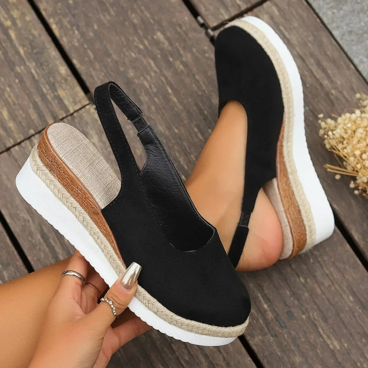 Stilla | espadrillos med kileformet sål i sort og brunt ruskind