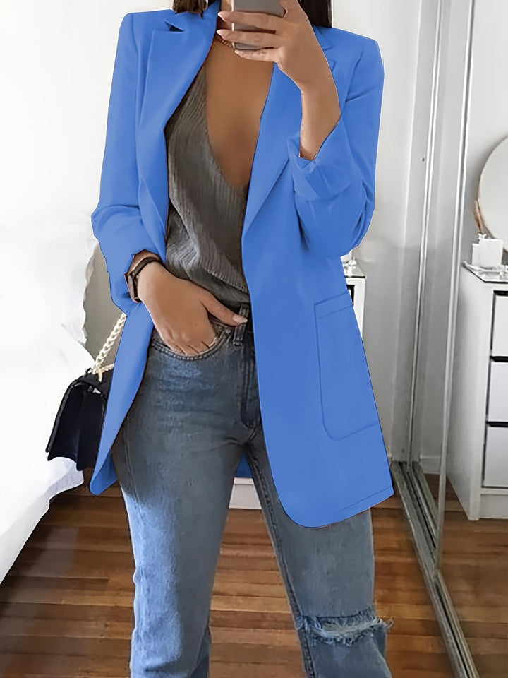 Stilla | Elegant Erhverv-Enfarvet Lang Blazer med Revers ideel til alle årstider