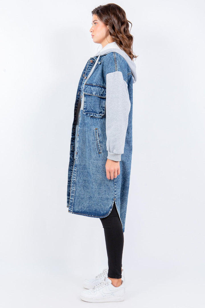 Stilla | Bazi Contrast Langline Hættejakke i Denim