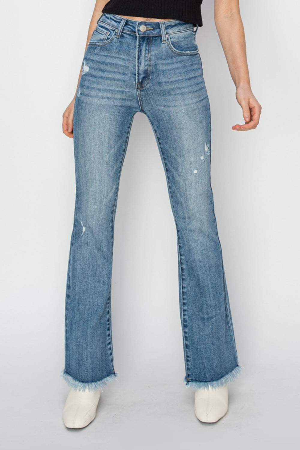 Stilla | High Rise Frayed Hem Bootcut Jeans