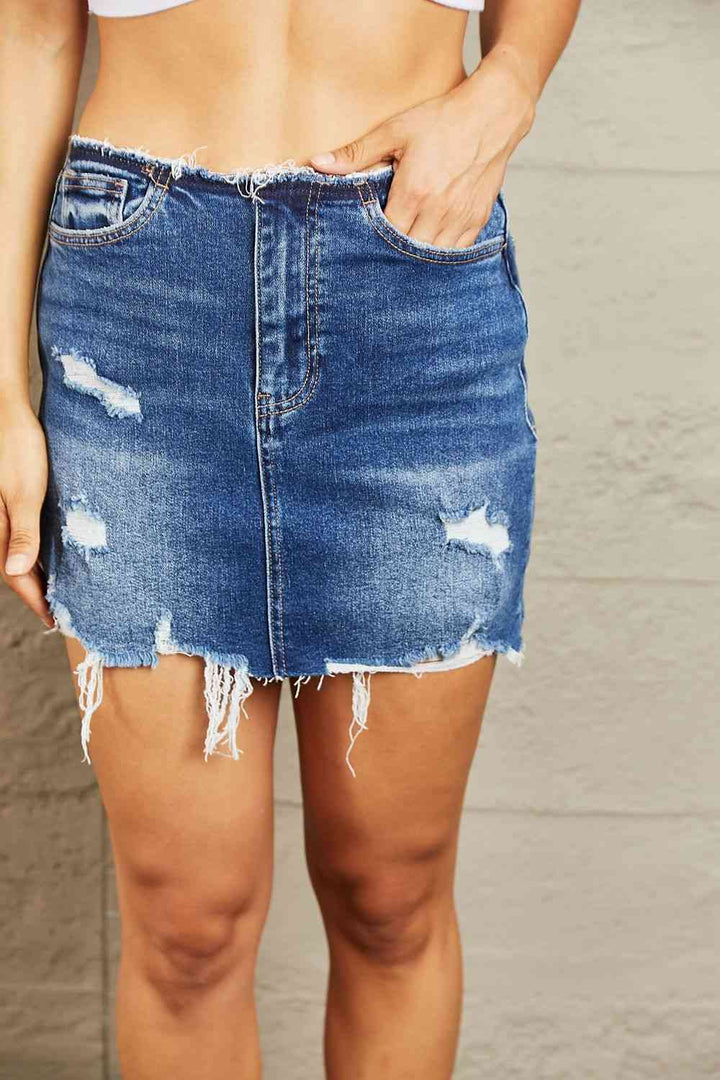 Stilla | Høj Talje Distressed Mini Skirt