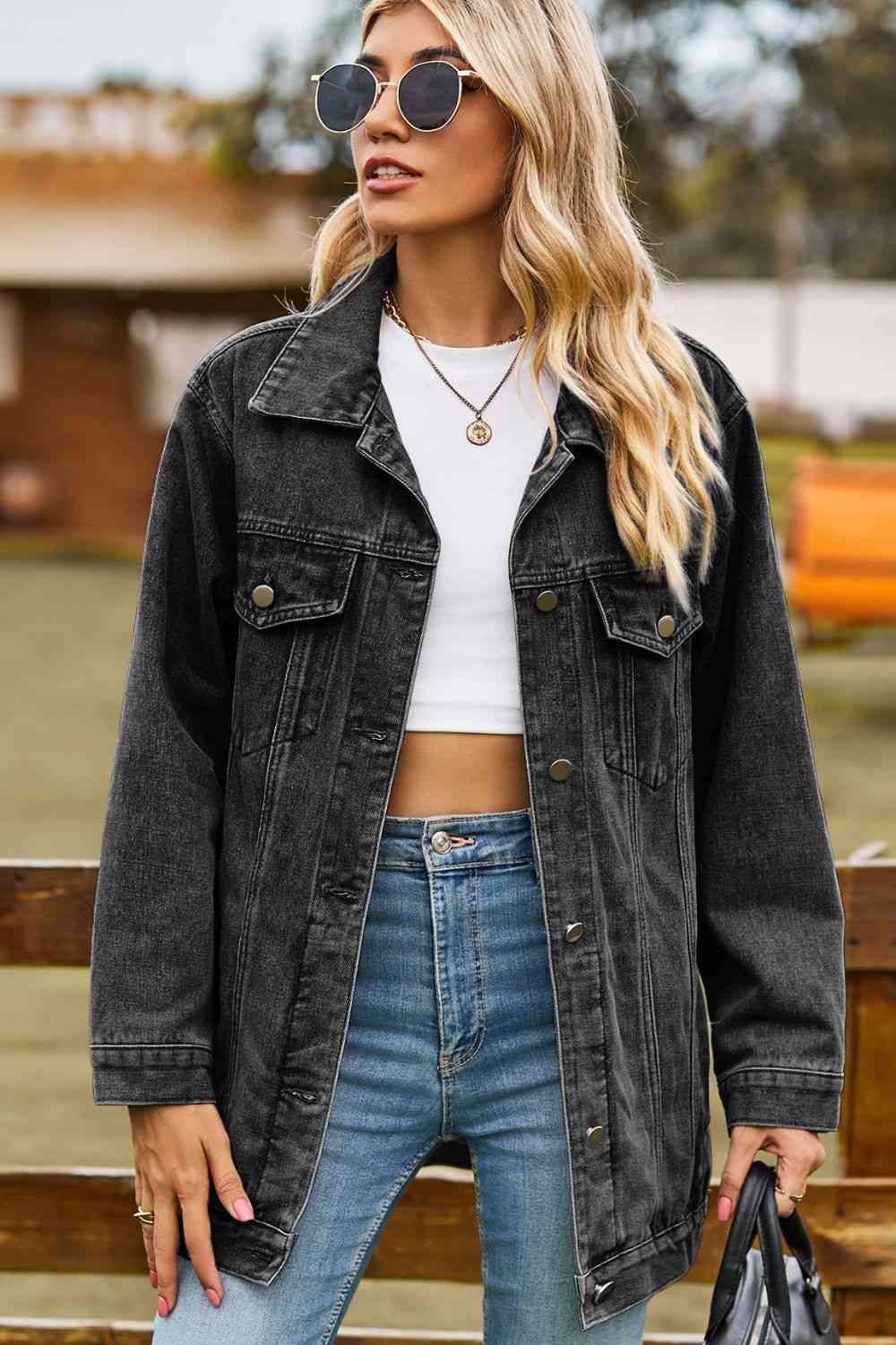 Stilla | Kravehals Denim Jakke Med Lommer