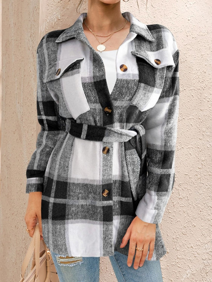 Stilla | Tied Plaid Button Up Shacket