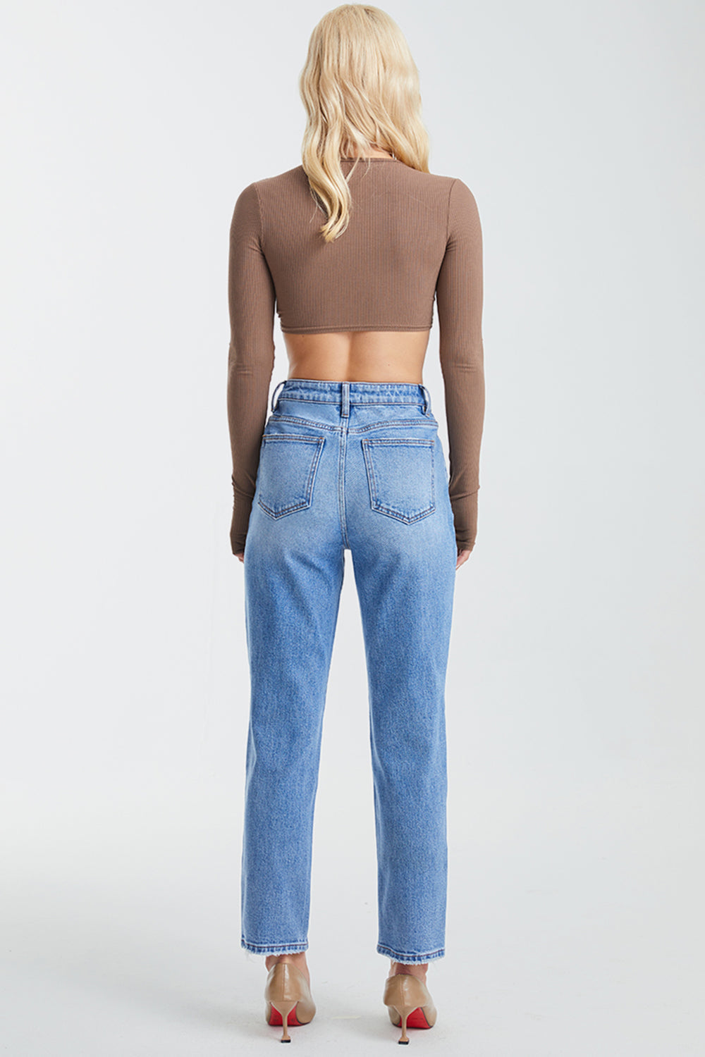 Stilla | Høj Talje Distressed Kattevipper Vaskede Lige Jeans