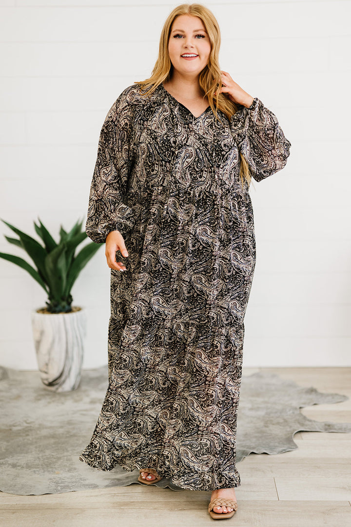 Stilla | Størrelse Paisley Print Ballonærme Maxi Kjole