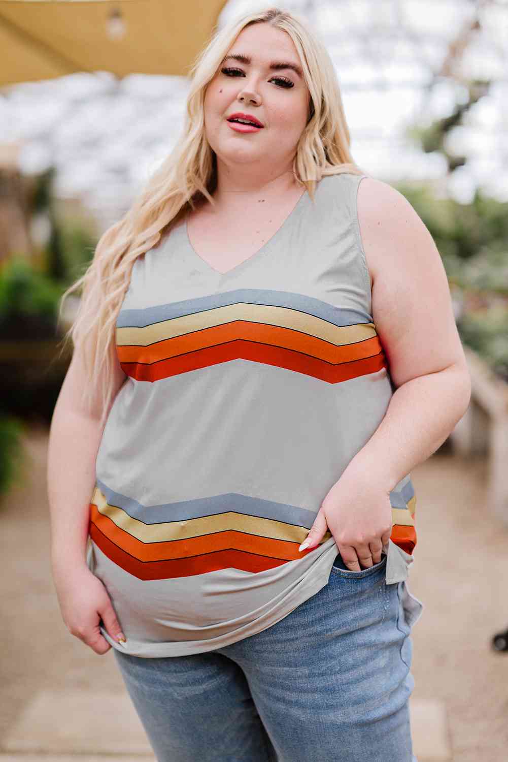 Stilla | Plus Size Printed V-hals Tank