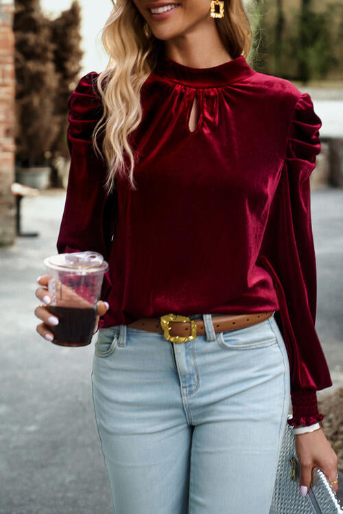 Stilla | op Mock Neck Velvet Stof Langærmet Bluse