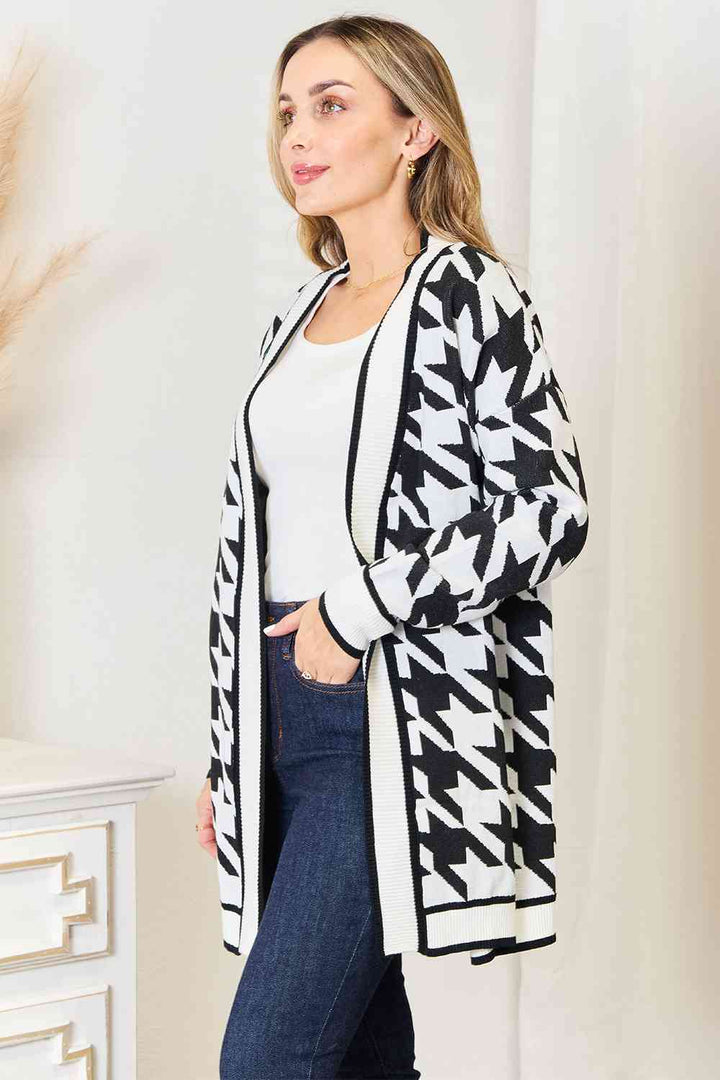 Stilla | Højre Houndstooth Åben Front Langline Cardigan
