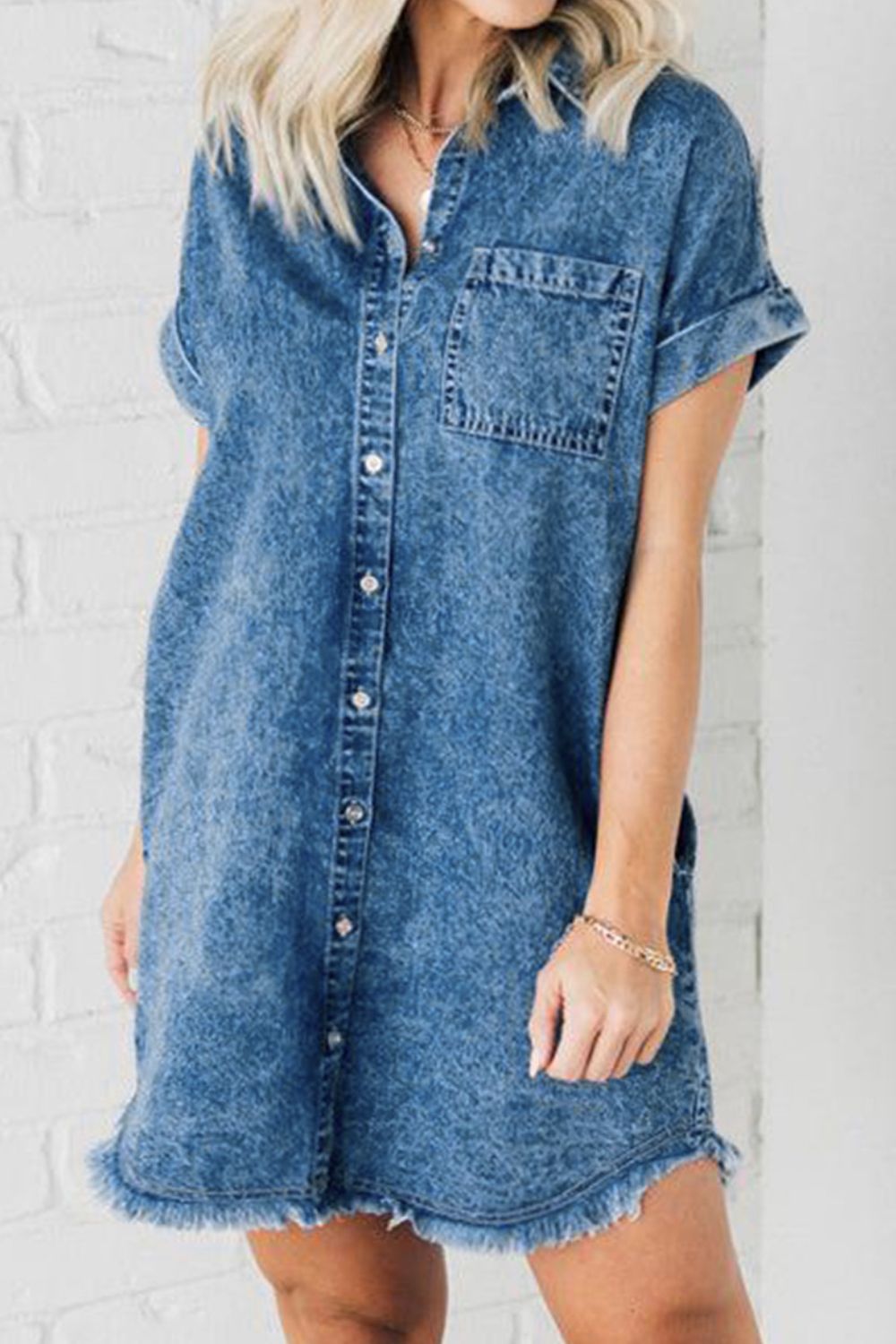 Stilla | Hem Pocketed Cap Sleeve Denim Dress