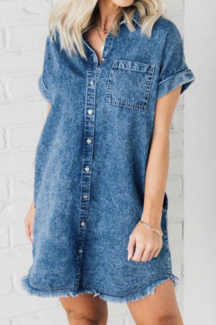 Stilla | Hem Pocketed Cap Sleeve Denim Dress