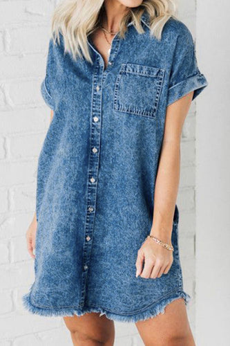 Stilla | Hem Pocketed Cap Sleeve Denim Dress
